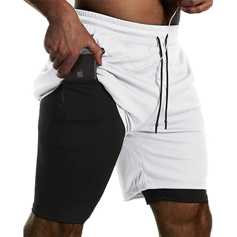 Mens Sport Shorts Sportswear Double-deck Running Shorts 2 In 1 Beach Bottoms Summer Gym Fitness Training Jogging Short Pants Men