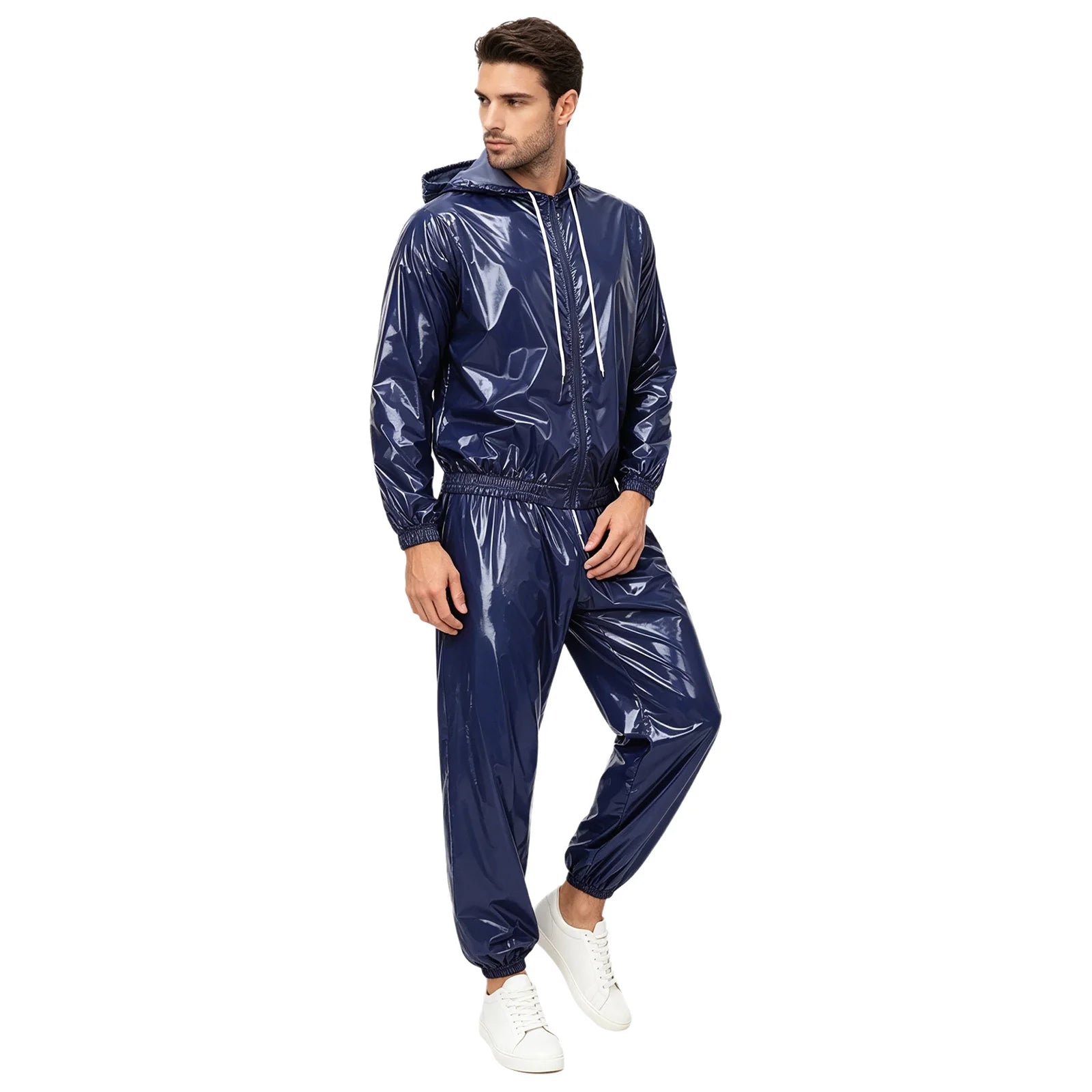 Men Waterproof Outfit Raincoat Windbreaker Jacket Tops with Pants for Hip Hop Dance Sports Cycling Workout Streetwear Clubwear