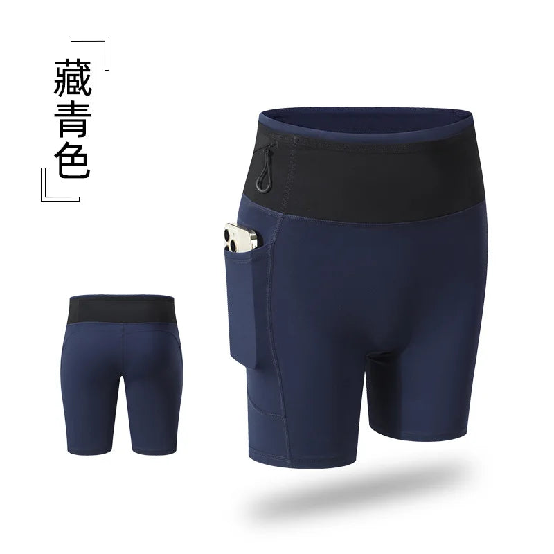 Summer Sports Workout Running Shorts with Pockets Women Compression Yoga Shorts Fitness Gym High Elastic Training Sportwear