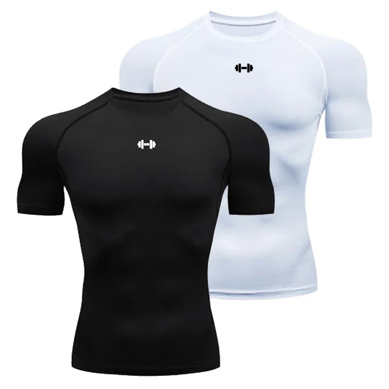 Compression T-shirt men's summer sportswear running T-shirt elastic quick drying sports top T-shirt gym dumbbell exercise shirt