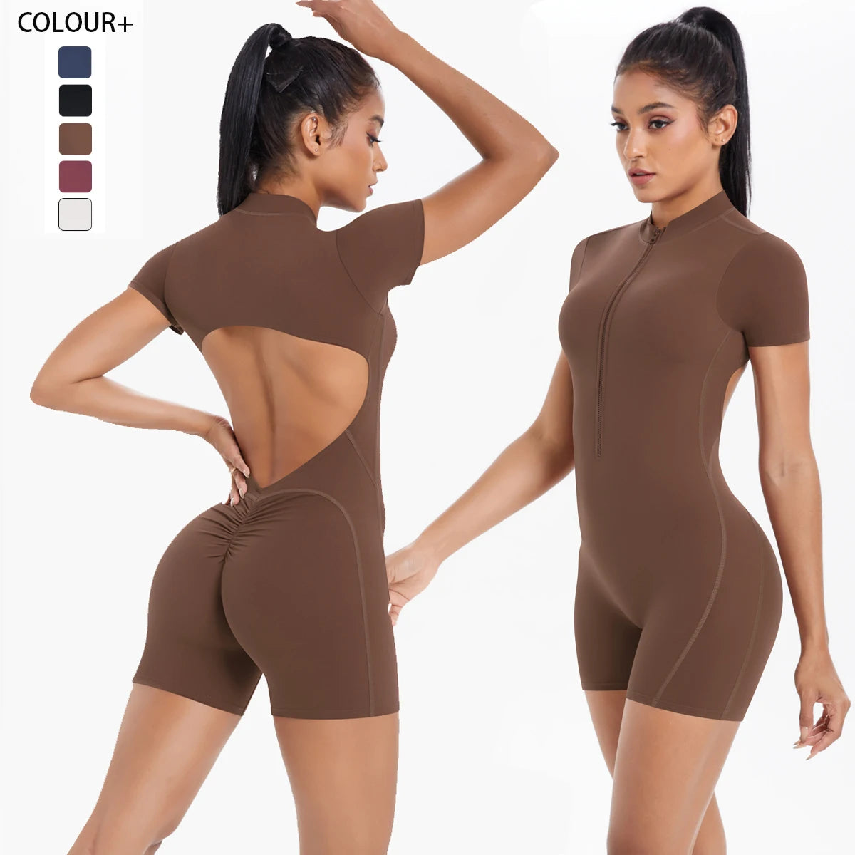 Zipper Gym Jumpsuit Short Women Yoga Sets Sports Outfits Female Yoga Overalls Workout Clothes Fitness Suit Woman's Tracksuit