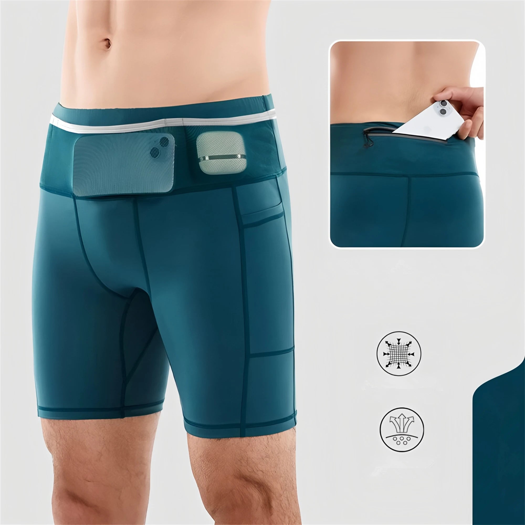 6 Pockets Mens Compression Running Shorts Marathon Exercise Training Jogging Riding Cycling Fitness Tight Shorts Quick Dry