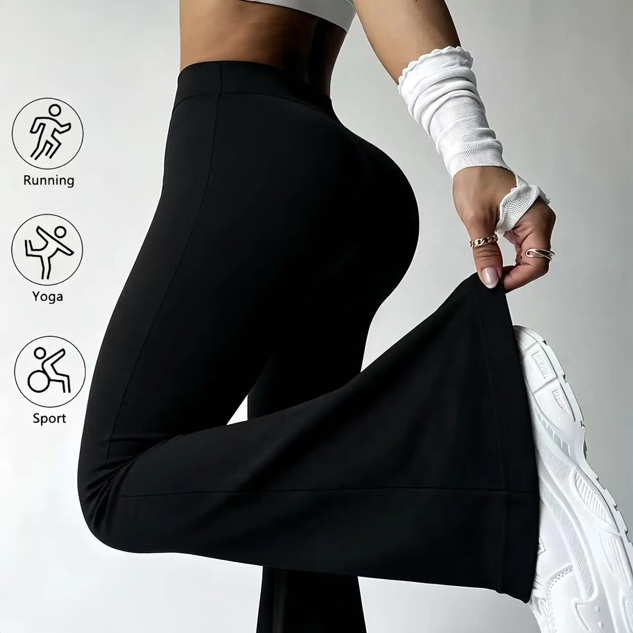 Women's daily exercise high waisted bell bottom pants, waist cinching and hip lifting elastic pants, yoga fitness running