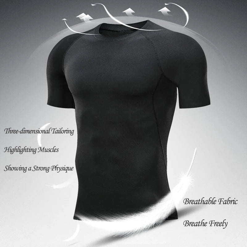 Men's Compression Tshirts Gym Fitness Quick Dry Rash Guard for Summer Athletic Tight Sport Gym Shirts Tops Tees Running Training