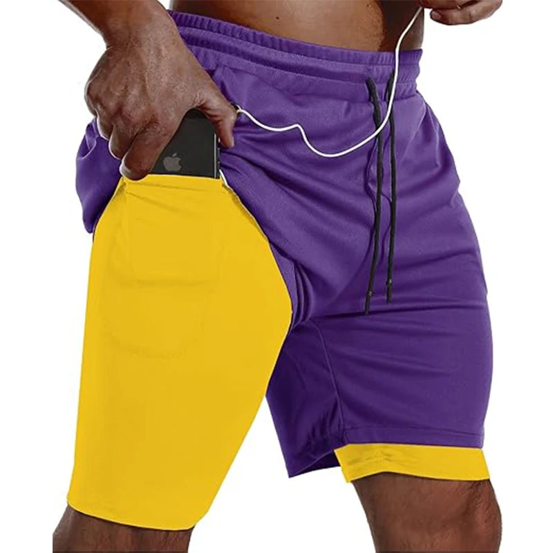 Mens Sport Shorts Sportswear Double-deck Running Shorts 2 In 1 Beach Bottoms Summer Gym Fitness Training Jogging Short Pants Men