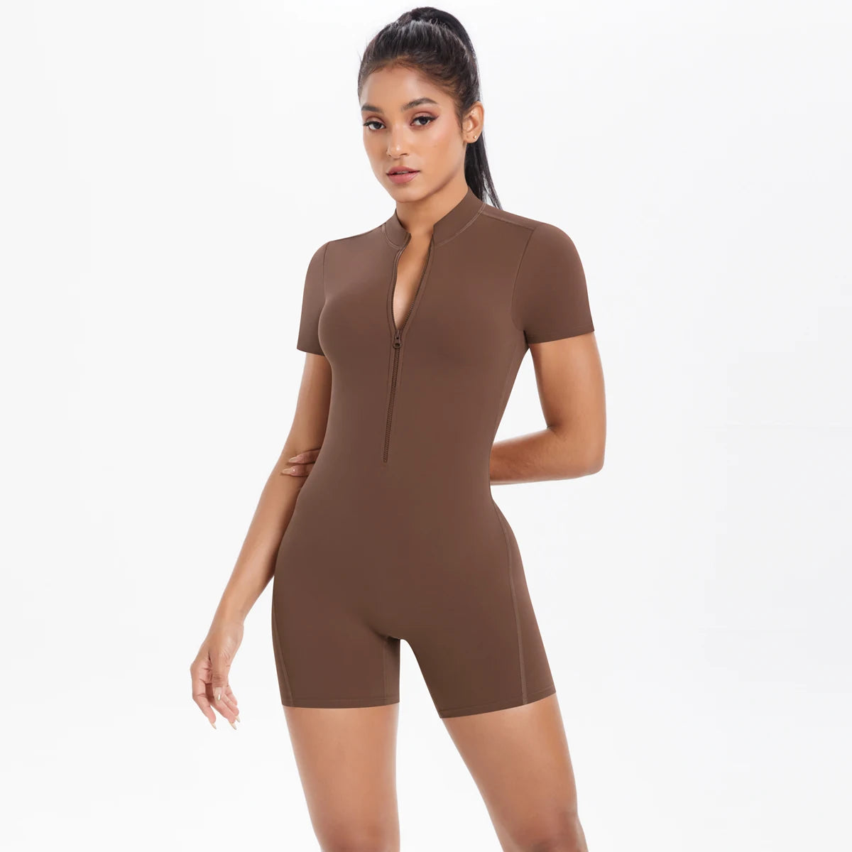 Zipper Gym Jumpsuit Short Women Yoga Sets Sports Outfits Female Yoga Overalls Workout Clothes Fitness Suit Woman's Tracksuit