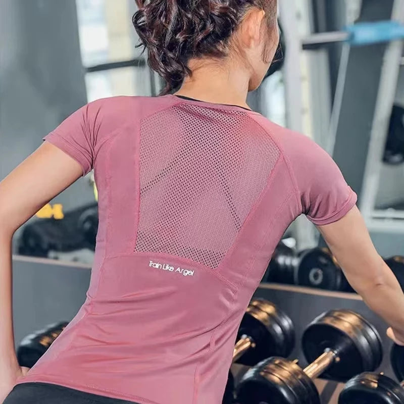 Women's Sports Wear For Fitness Running Jogging Seamless Short Sleeve Gym Woman Sport Shirt Yoga Top Female Workout Tops T-shirt