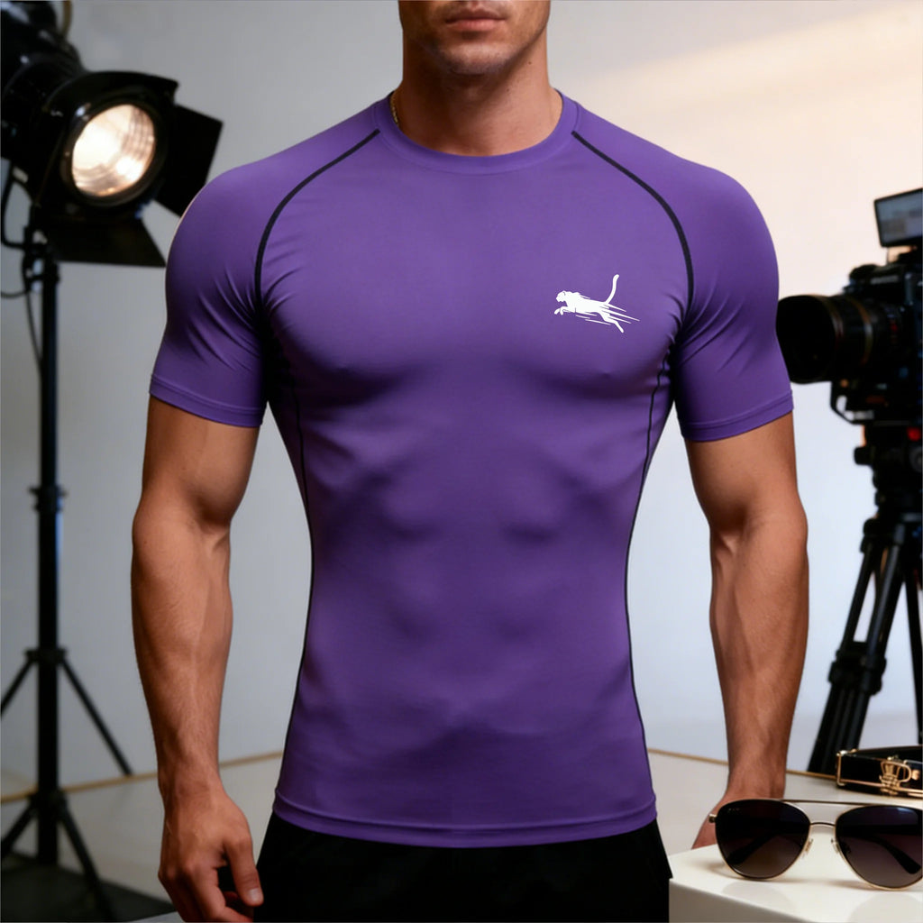 Men's Flight Print Quick Dry Compression Elastic T-Shirt Gym Running Training Slim Fit Athletic Sportswear Workout Top for Gyms