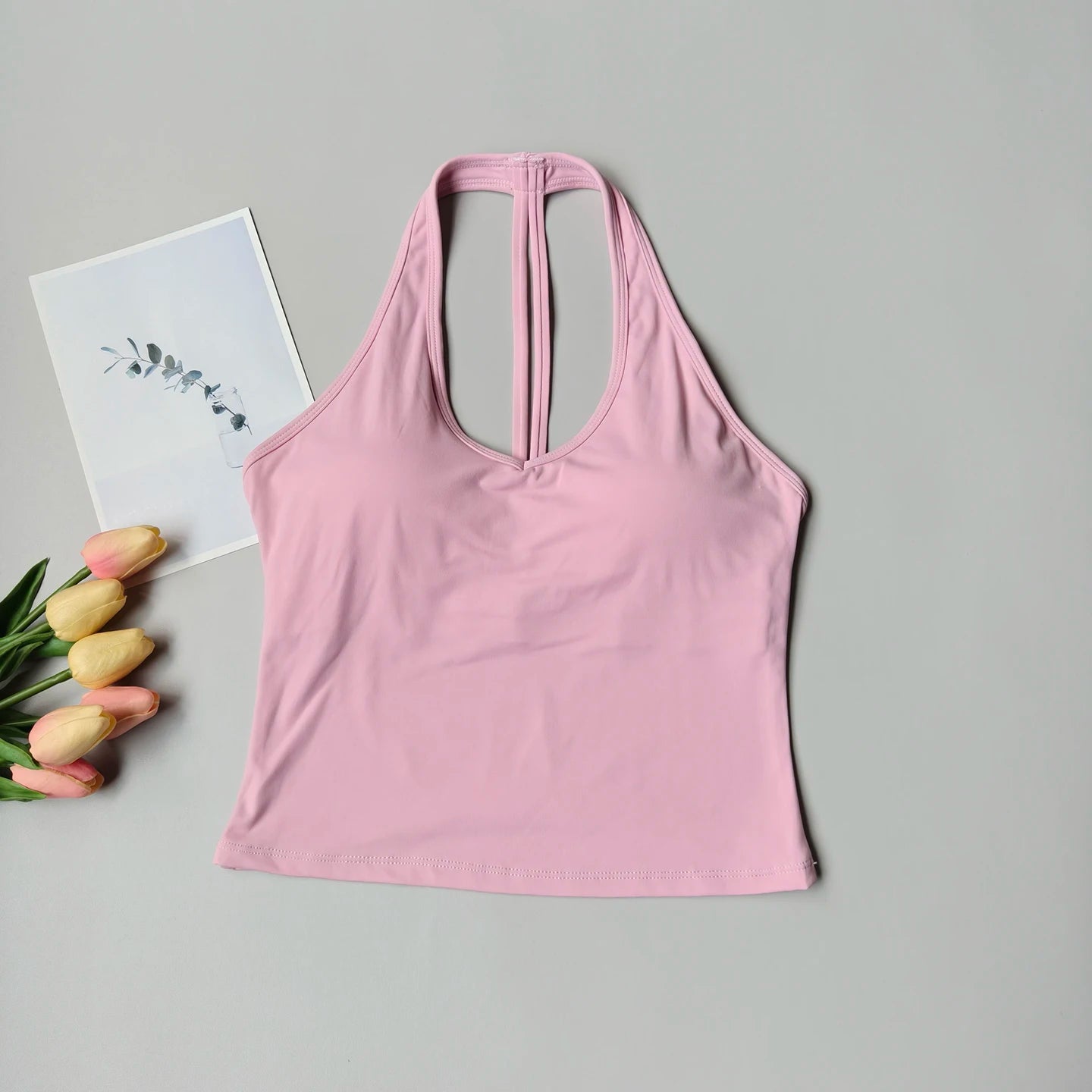Sports Bra Women's V-neck Halter Neck Beautiful Back Push-up Yoga Vest Gym Top Outer Wear Running Shock-proof Fitness Bra Top