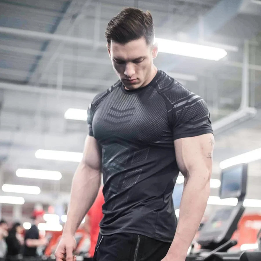 2026 Men Running Sports T-shirt Training Quick Dry Tight Short Sleeves Shirt Bodybuilding compress Fitness Tee Tops men Clothing