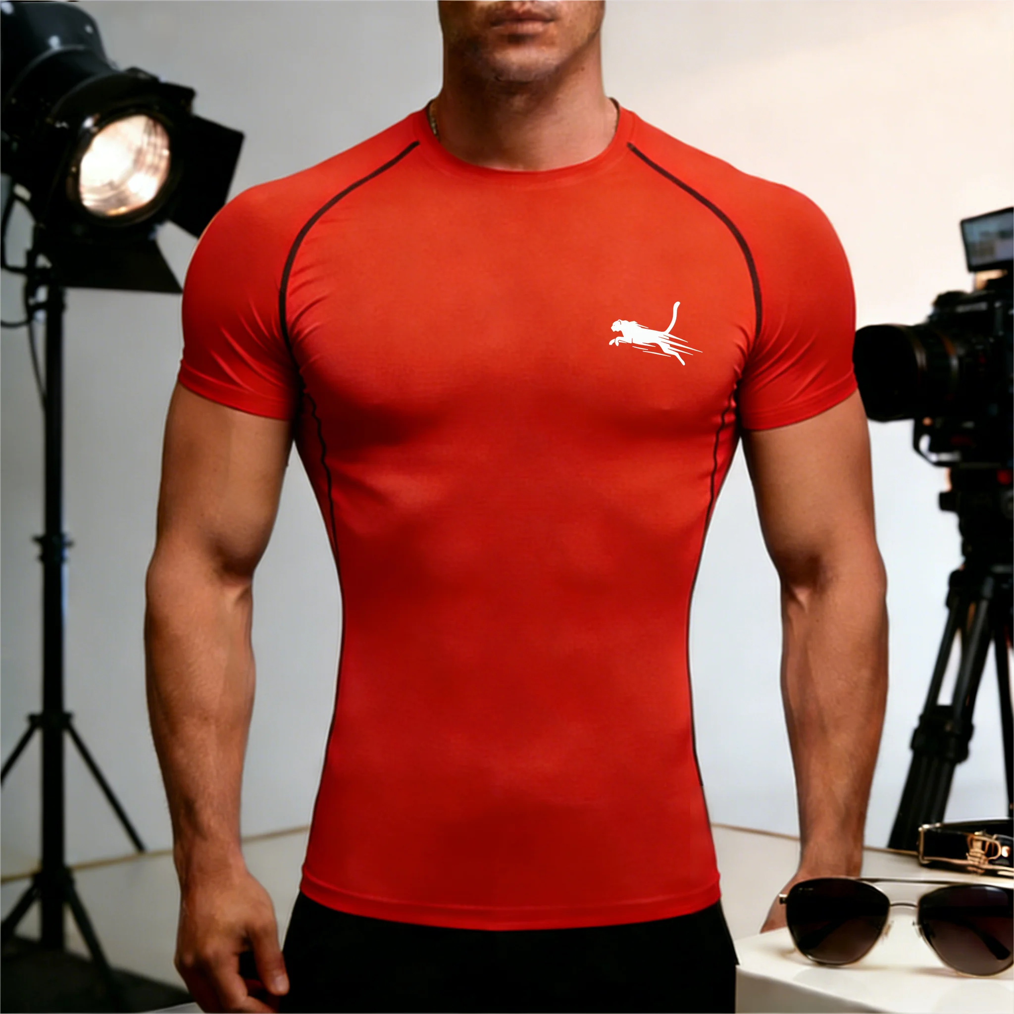 Men's Flight Print Quick Dry Compression Elastic T-Shirt Gym Running Training Slim Fit Athletic Sportswear Workout Top for Gyms