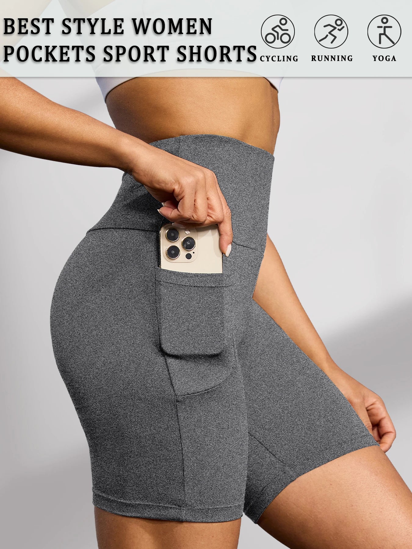 High Waisted Biker Shorts For Women With Pockets No See Through Workout Running Yoga Athletic Shorts Push Up Gym  Fitness