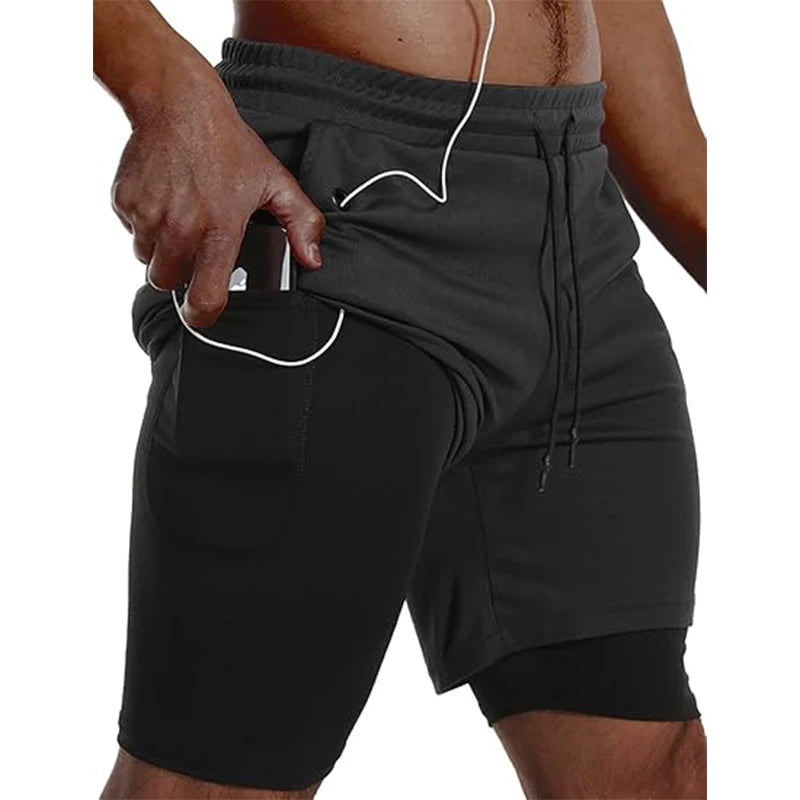 Mens Sport Shorts Sportswear Double-deck Running Shorts 2 In 1 Beach Bottoms Summer Gym Fitness Training Jogging Short Pants Men