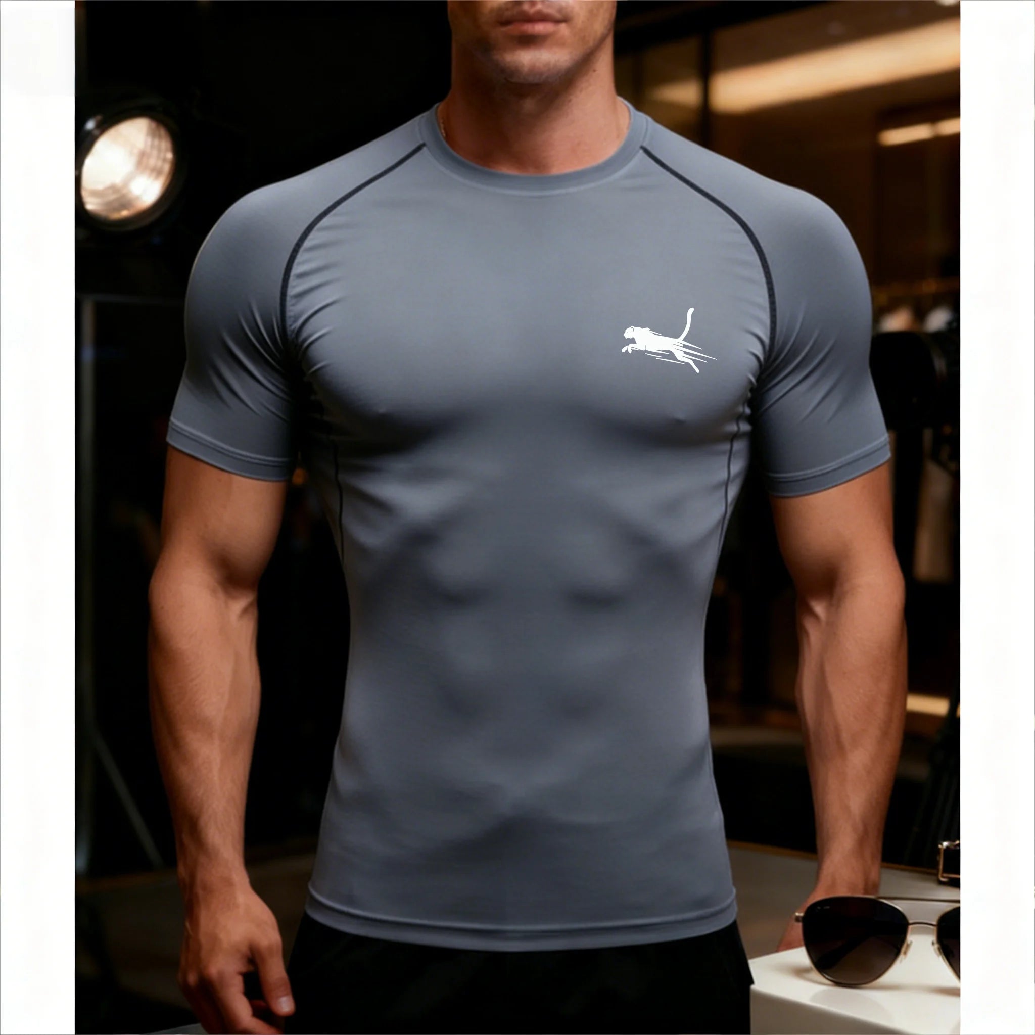 Men's Flight Print Quick Dry Compression Elastic T-Shirt Gym Running Training Slim Fit Athletic Sportswear Workout Top for Gyms