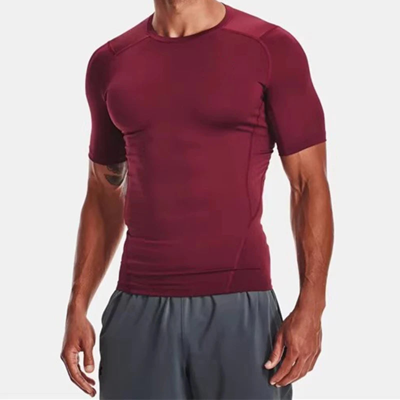 Men's Running T Shirt Summer Short Sleeve Male Sport Tops Tee Workout T-shirt Skinny Tights Gym Fitness Compression Shirts Men
