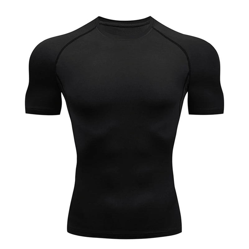 Compression T-shirt men's summer sportswear running T-shirt elastic quick drying sports top T-shirt gym dumbbell exercise shirt
