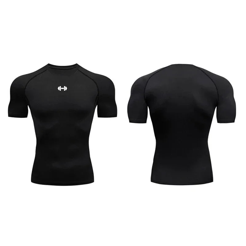 Compression T-shirt men's summer sportswear running T-shirt elastic quick drying sports top T-shirt gym dumbbell exercise shirt