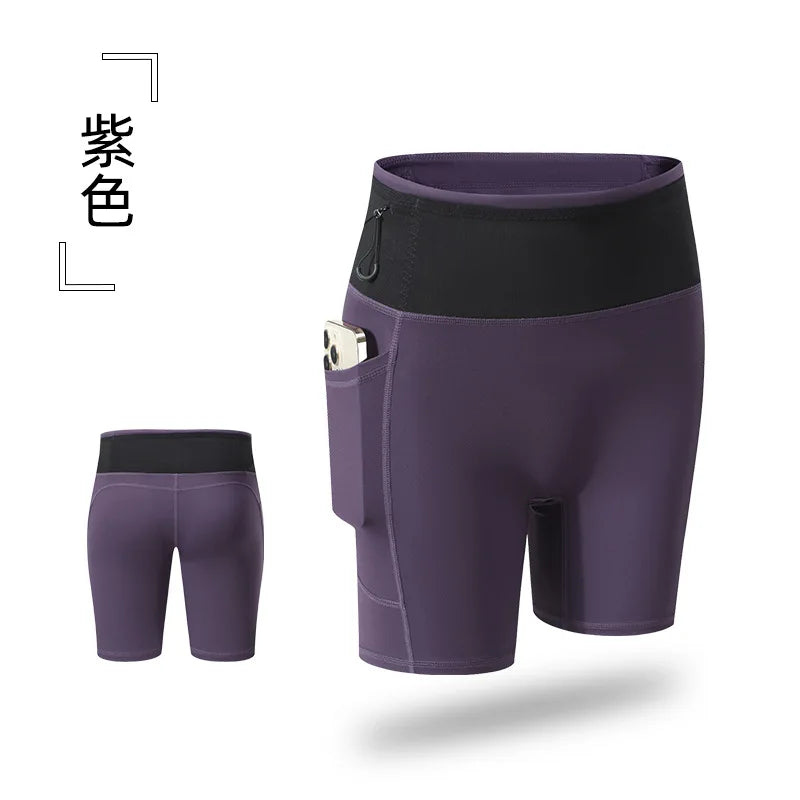 Summer Sports Workout Running Shorts with Pockets Women Compression Yoga Shorts Fitness Gym High Elastic Training Sportwear