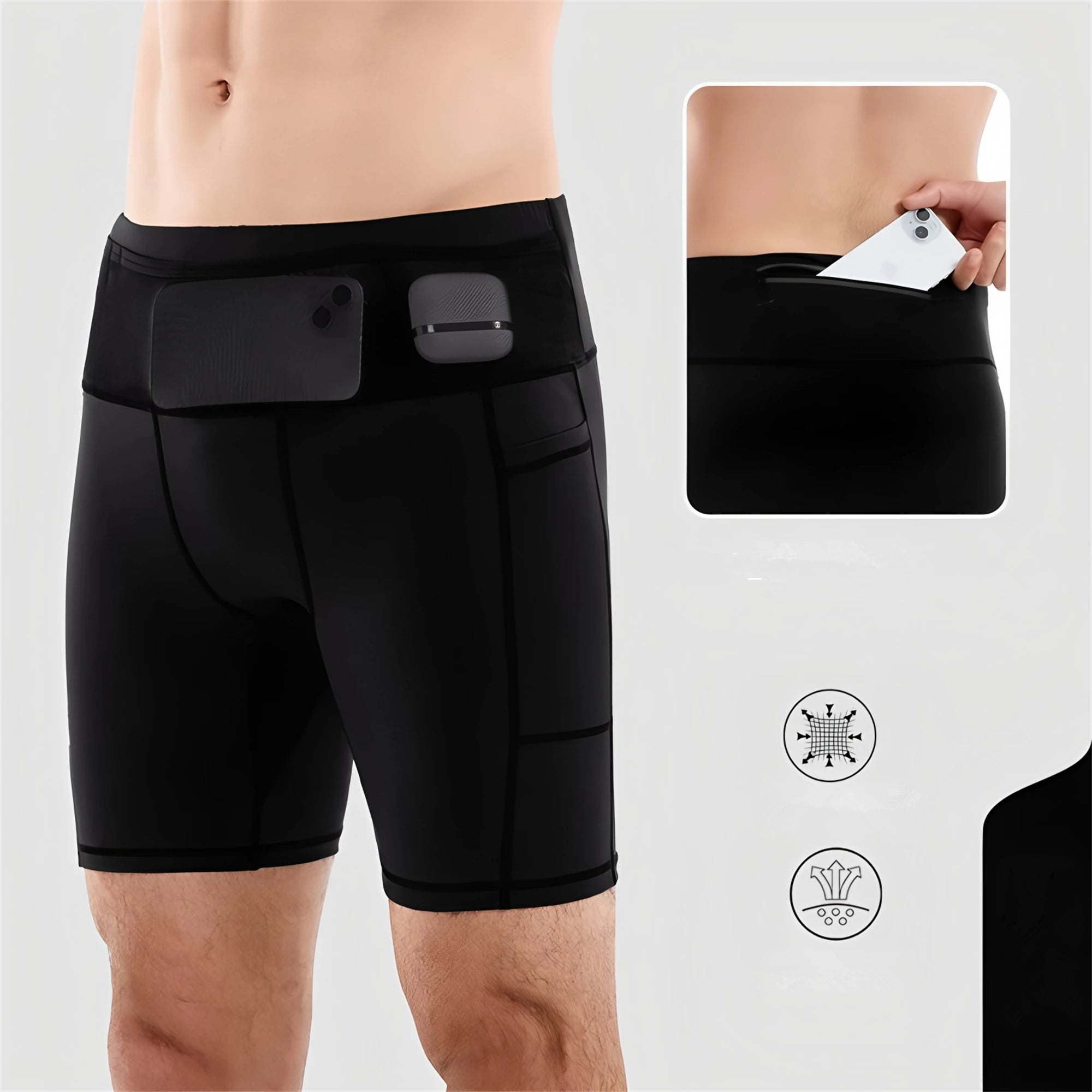 6 Pockets Mens Compression Running Shorts Marathon Exercise Training Jogging Riding Cycling Fitness Tight Shorts Quick Dry