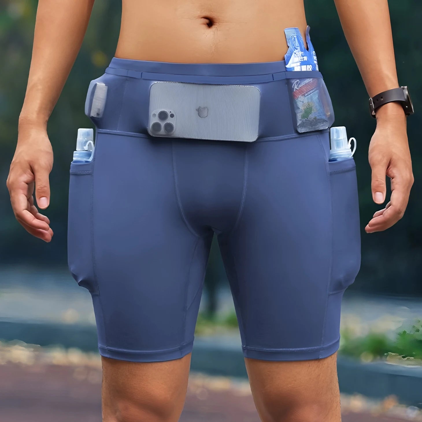 6 Pockets Mens Compression Running Shorts Marathon Exercise Training Jogging Riding Cycling Fitness Tight Shorts Quick Dry