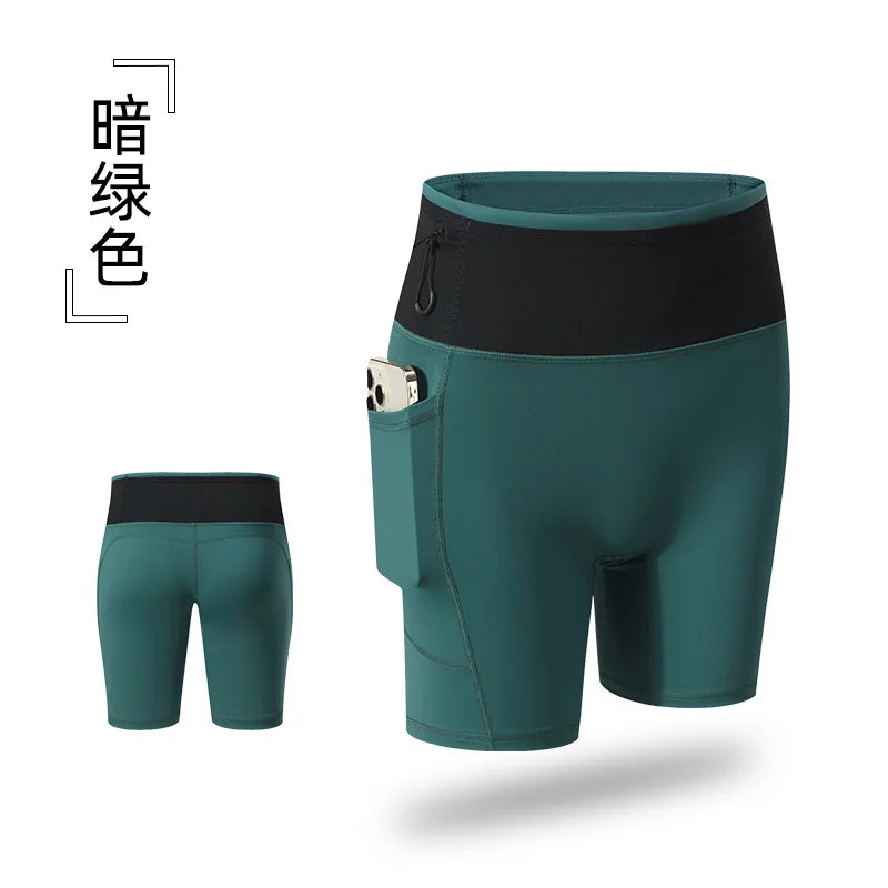 Summer Sports Workout Running Shorts with Pockets Women Compression Yoga Shorts Fitness Gym High Elastic Training Sportwear