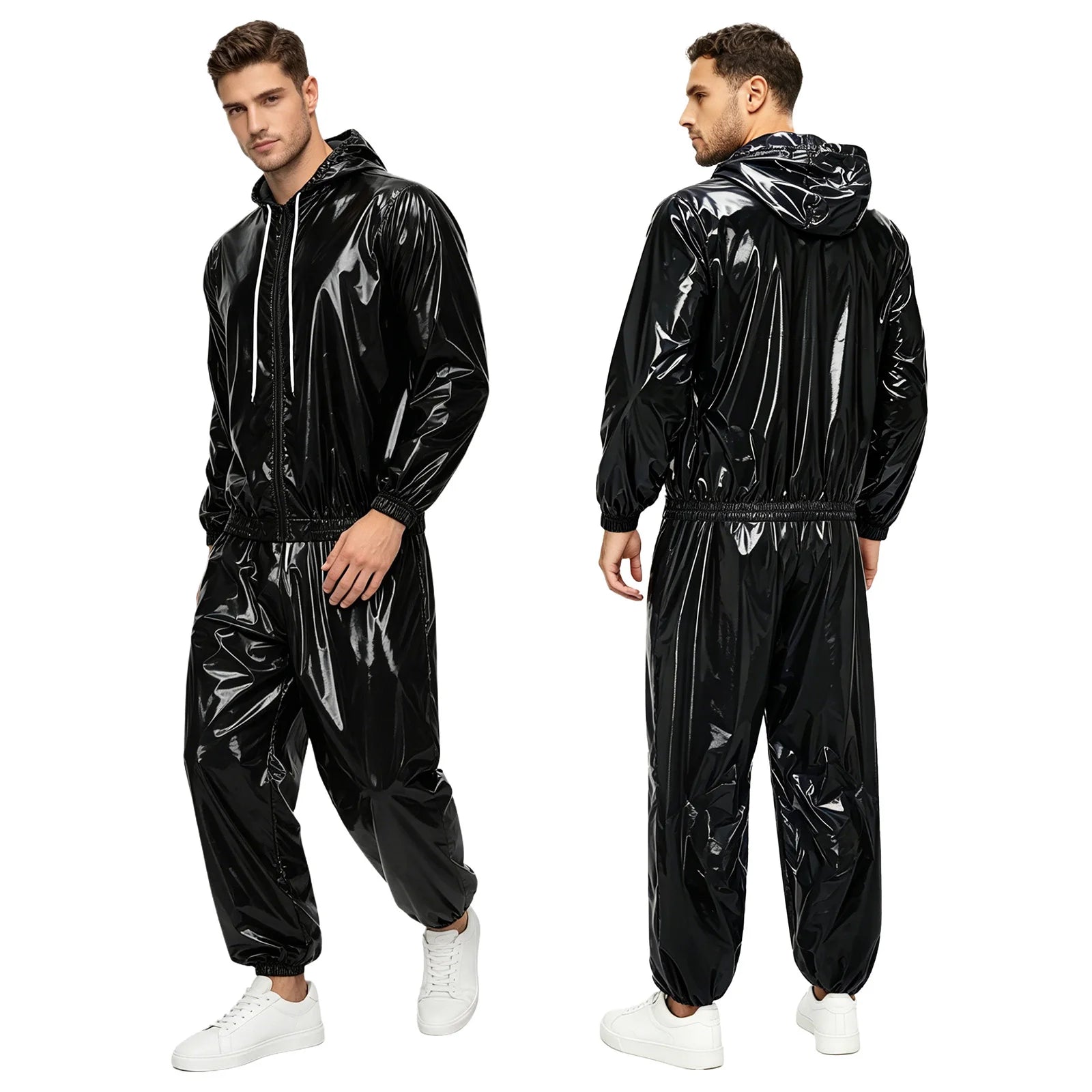 Men Waterproof Outfit Raincoat Windbreaker Jacket Tops with Pants for Hip Hop Dance Sports Cycling Workout Streetwear Clubwear