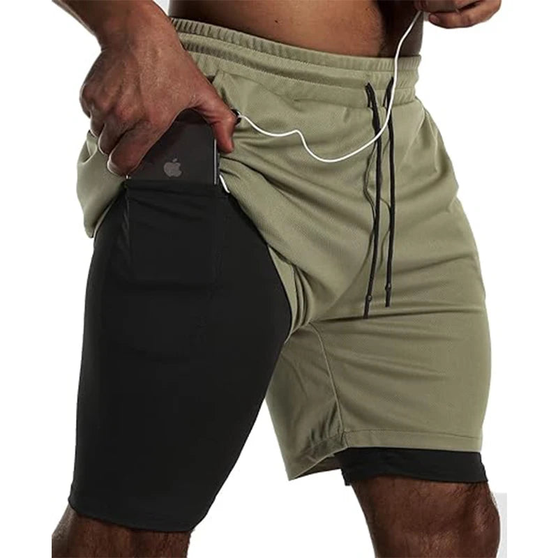 Mens Sport Shorts Sportswear Double-deck Running Shorts 2 In 1 Beach Bottoms Summer Gym Fitness Training Jogging Short Pants Men