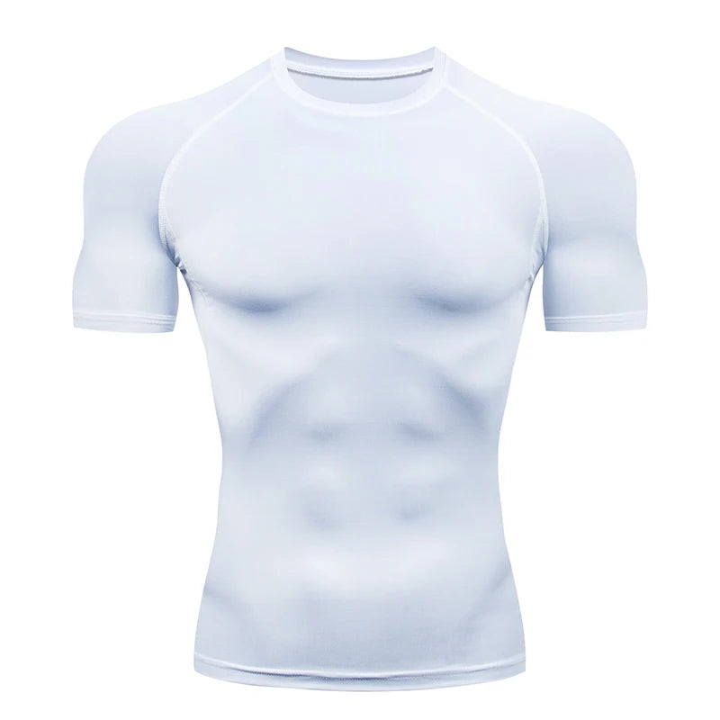 Compression T-shirt men's summer sportswear running T-shirt elastic quick drying sports top T-shirt gym dumbbell exercise shirt