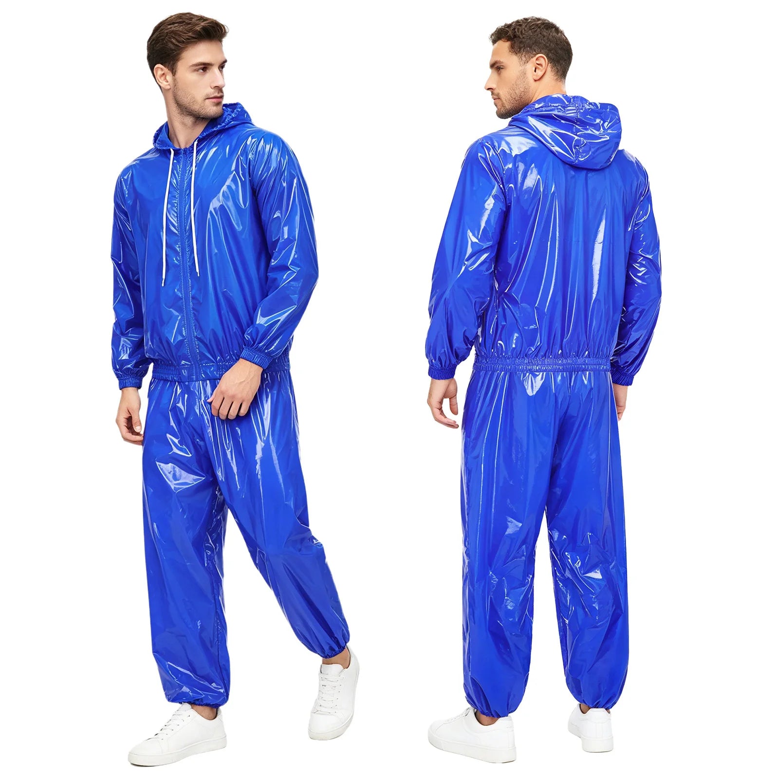 Men Waterproof Outfit Raincoat Windbreaker Jacket Tops with Pants for Hip Hop Dance Sports Cycling Workout Streetwear Clubwear