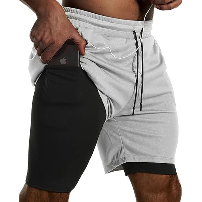 Mens Sport Shorts Sportswear Double-deck Running Shorts 2 In 1 Beach Bottoms Summer Gym Fitness Training Jogging Short Pants Men