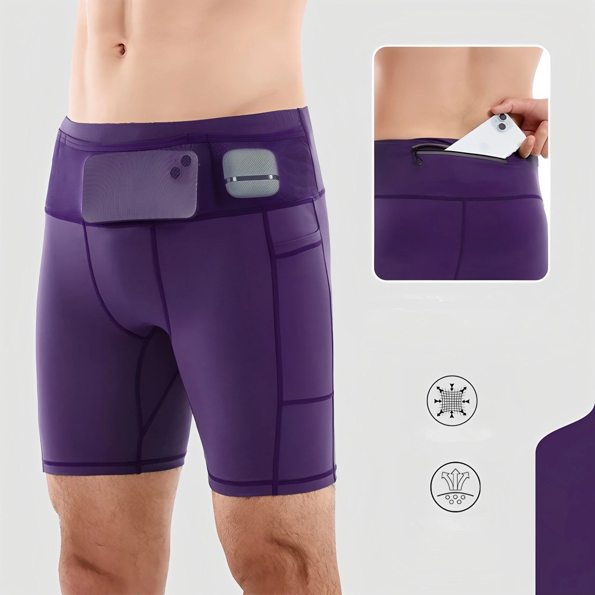 6 Pockets Mens Compression Running Shorts Marathon Exercise Training Jogging Riding Cycling Fitness Tight Shorts Quick Dry