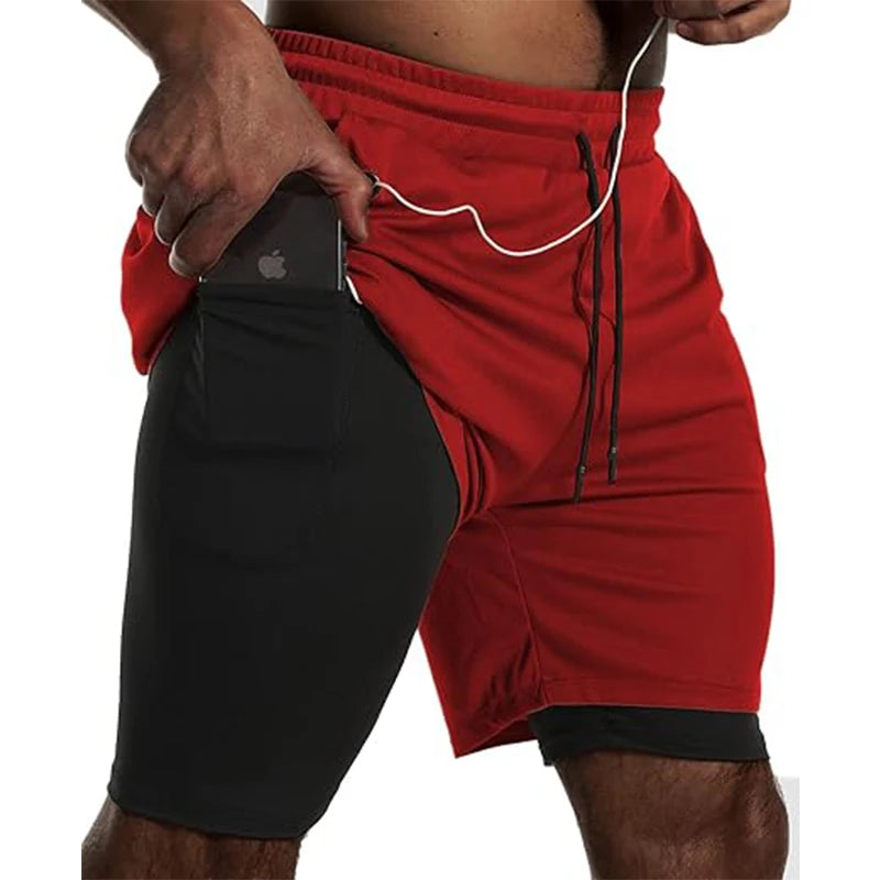 Mens Sport Shorts Sportswear Double-deck Running Shorts 2 In 1 Beach Bottoms Summer Gym Fitness Training Jogging Short Pants Men