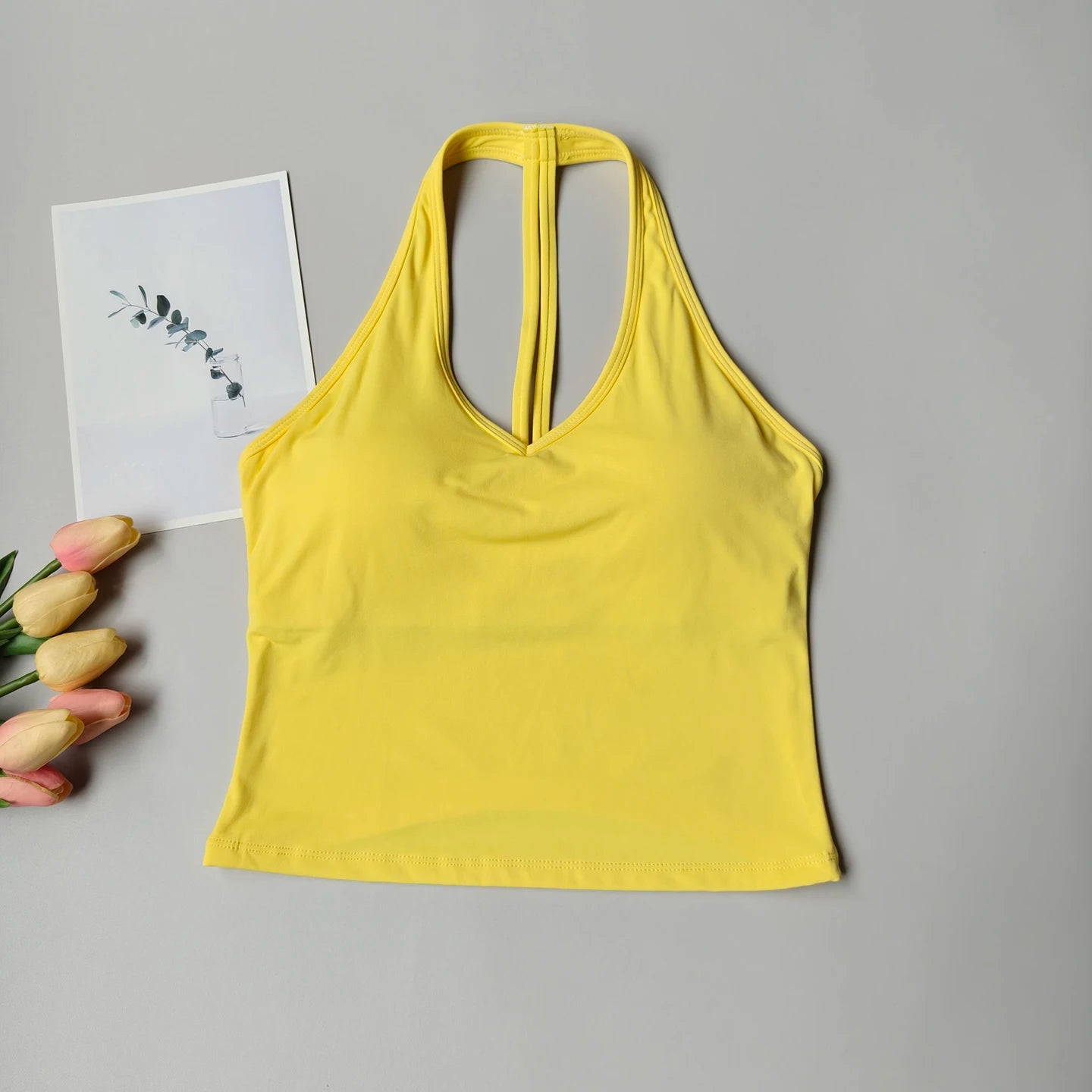Sports Bra Women's V-neck Halter Neck Beautiful Back Push-up Yoga Vest Gym Top Outer Wear Running Shock-proof Fitness Bra Top