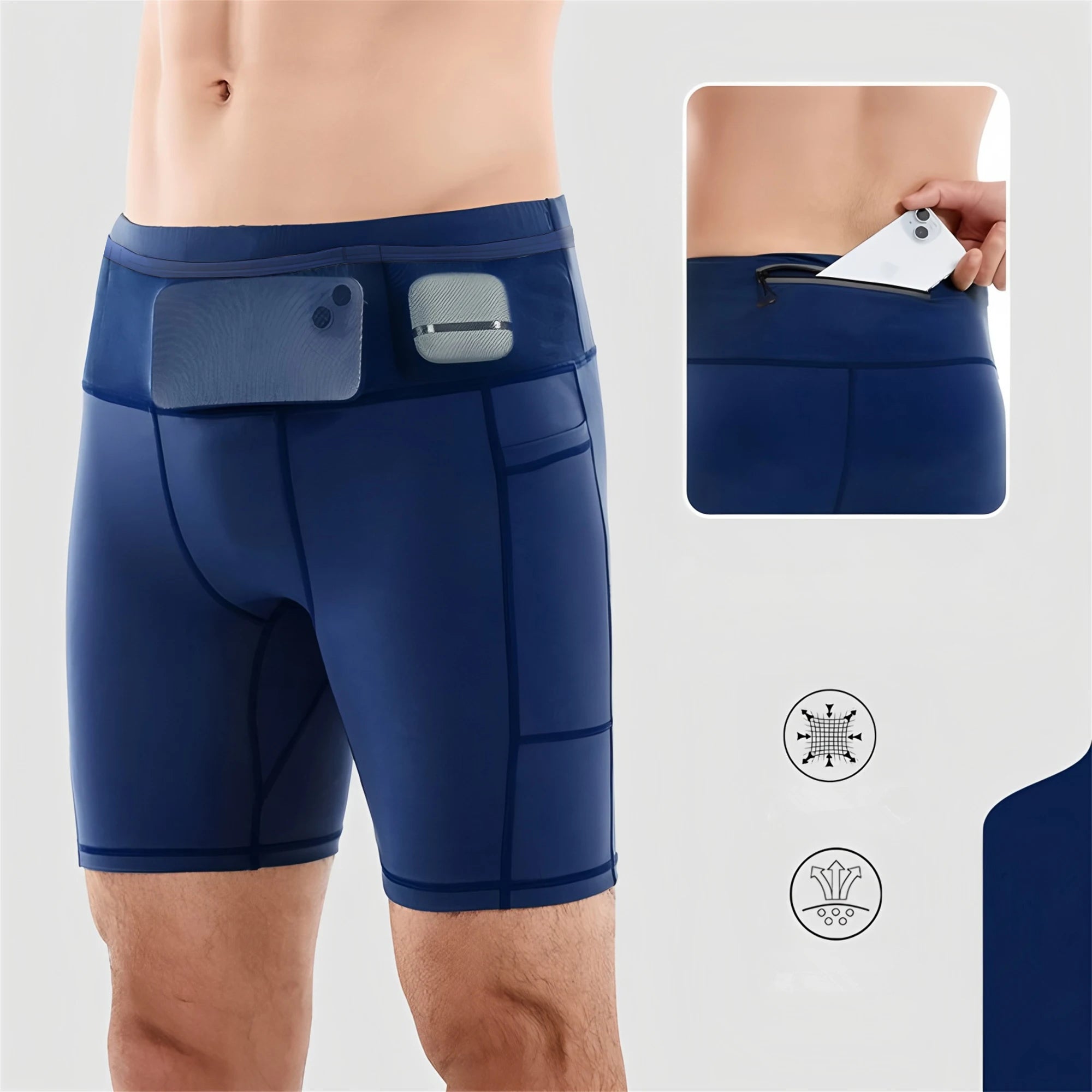 6 Pockets Mens Compression Running Shorts Marathon Exercise Training Jogging Riding Cycling Fitness Tight Shorts Quick Dry