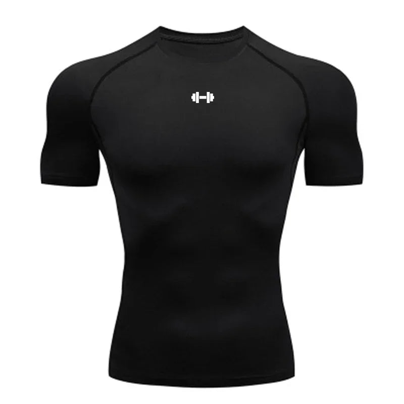Compression T-shirt men's summer sportswear running T-shirt elastic quick drying sports top T-shirt gym dumbbell exercise shirt