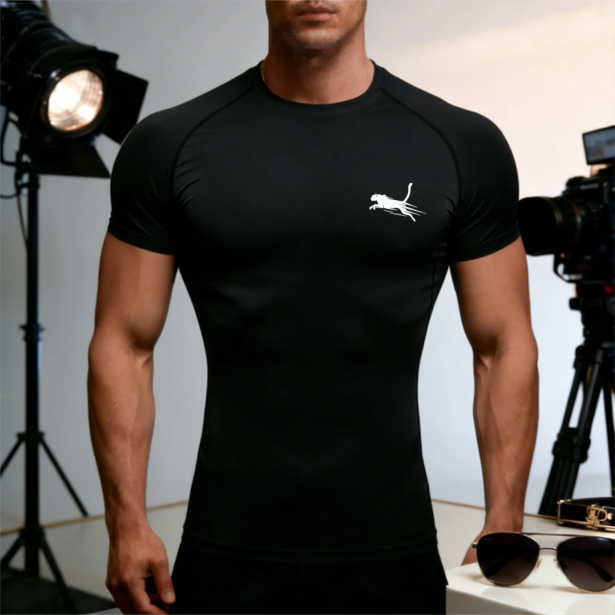 Men's Flight Print Quick Dry Compression Elastic T-Shirt Gym Running Training Slim Fit Athletic Sportswear Workout Top for Gyms