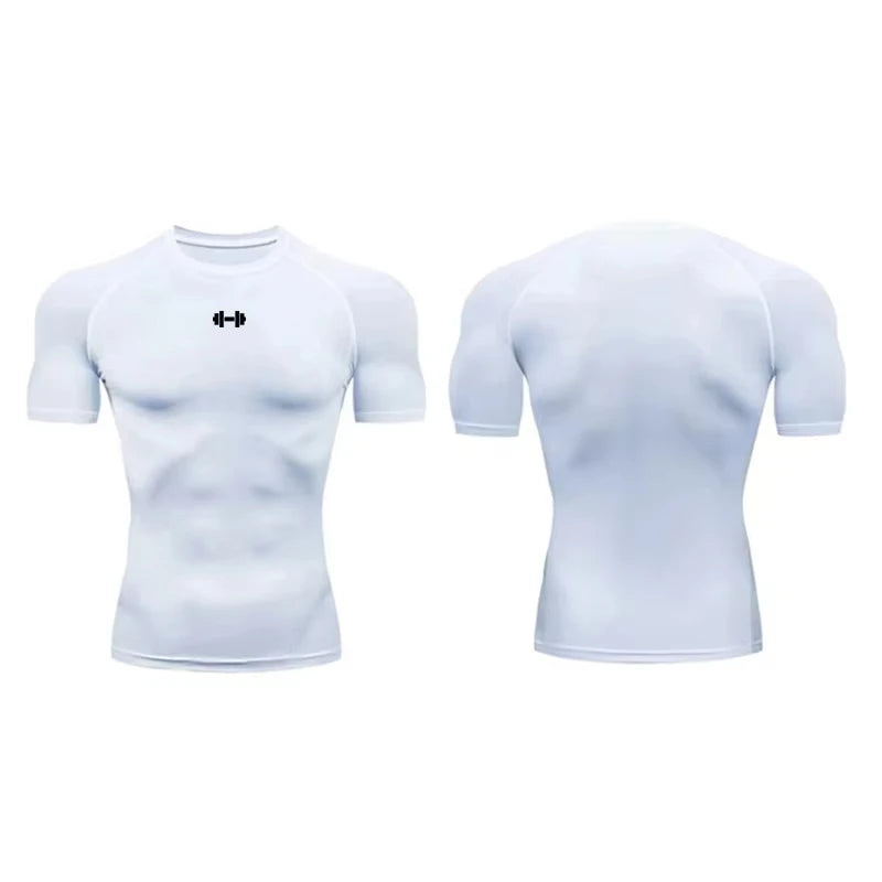 Compression T-shirt men's summer sportswear running T-shirt elastic quick drying sports top T-shirt gym dumbbell exercise shirt