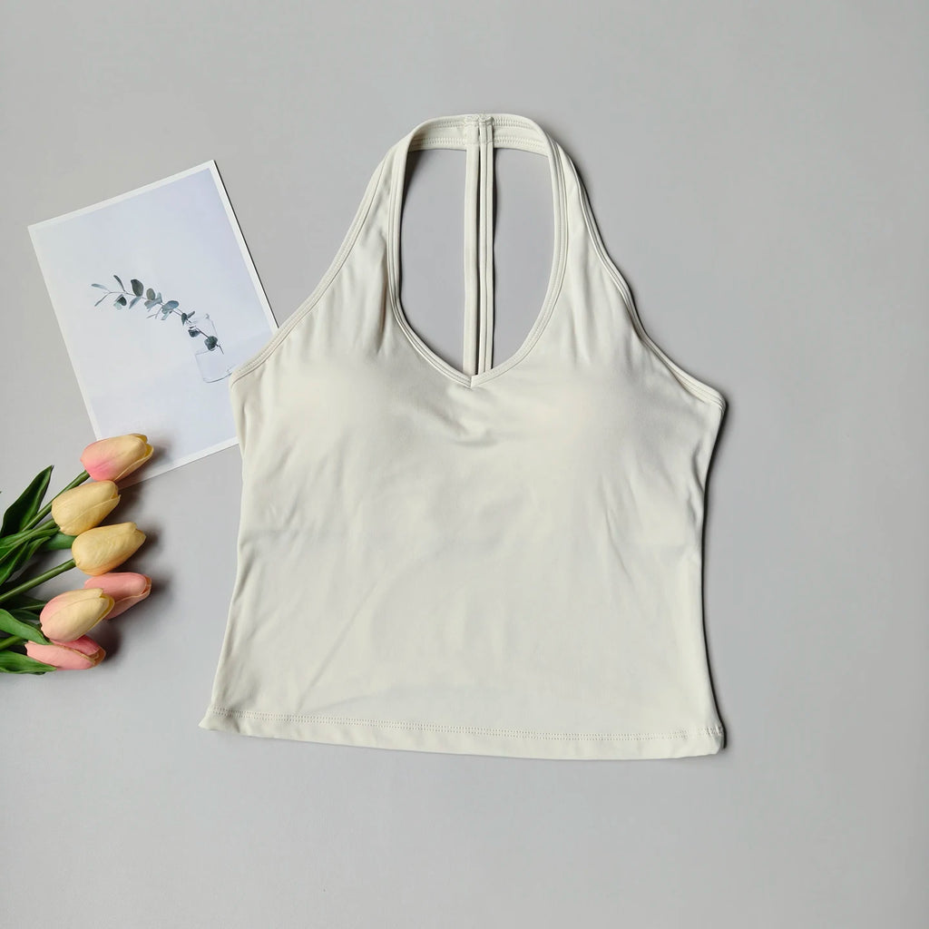 Sports Bra Women's V-neck Halter Neck Beautiful Back Push-up Yoga Vest Gym Top Outer Wear Running Shock-proof Fitness Bra Top