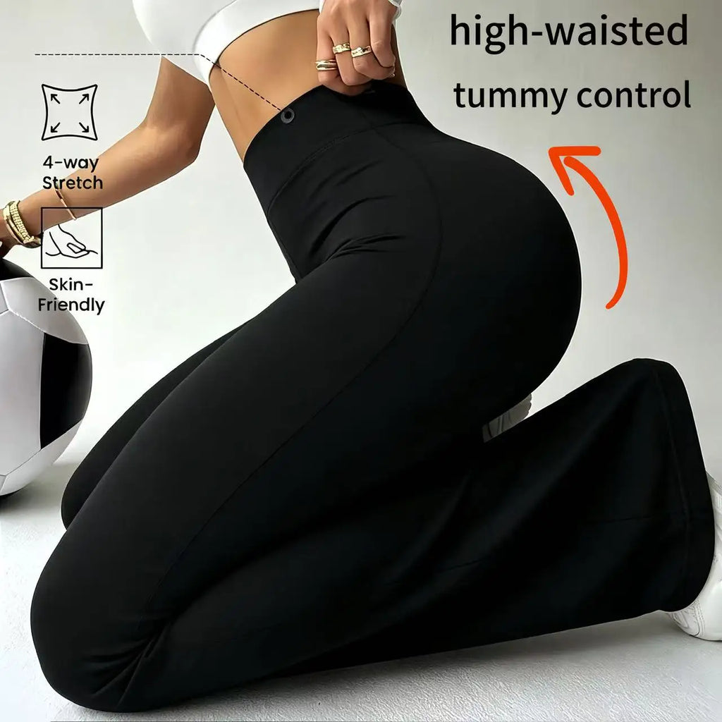 Women's daily exercise high waisted bell bottom pants, waist cinching and hip lifting elastic pants, yoga fitness running