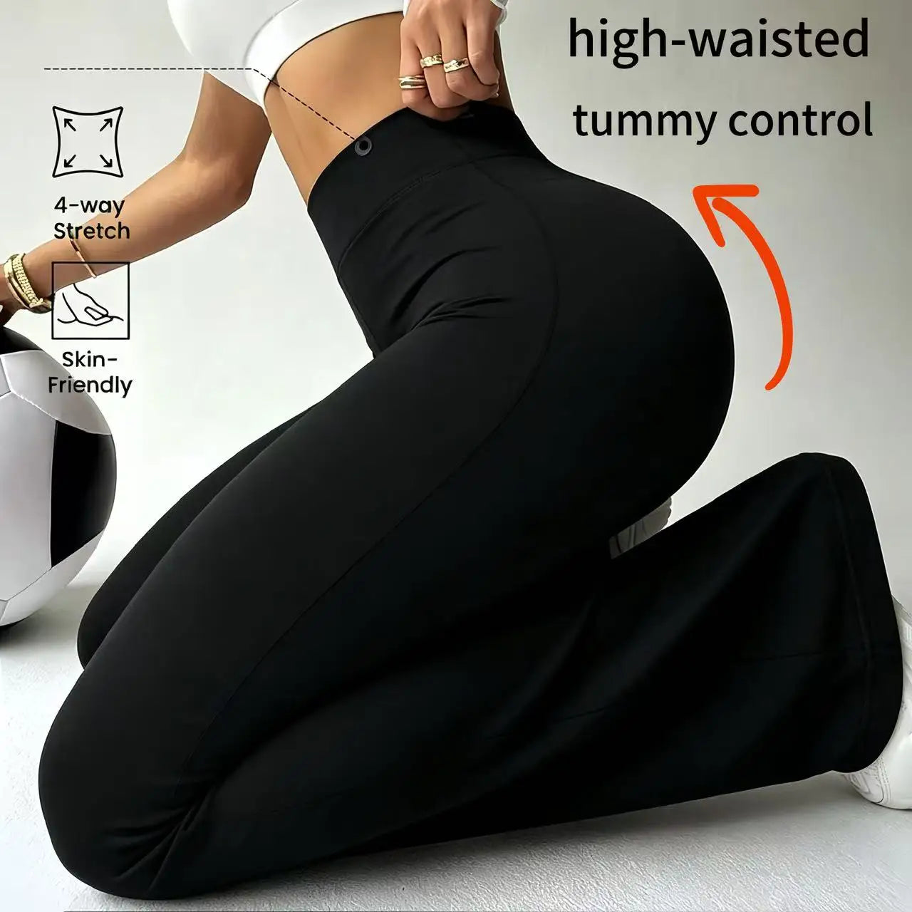 Women's daily exercise high waisted bell bottom pants, waist cinching and hip lifting elastic pants, yoga fitness running