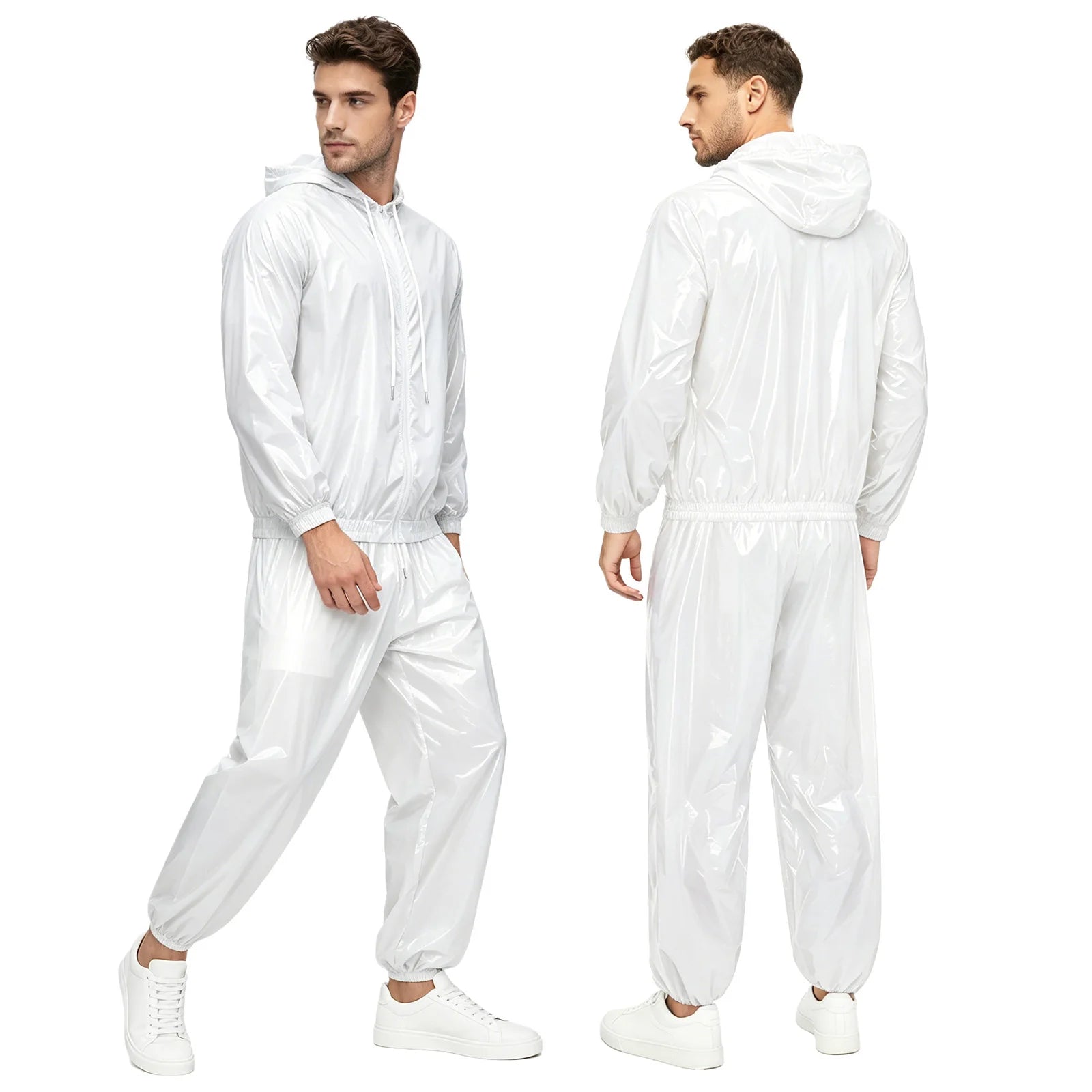 Men Waterproof Outfit Raincoat Windbreaker Jacket Tops with Pants for Hip Hop Dance Sports Cycling Workout Streetwear Clubwear