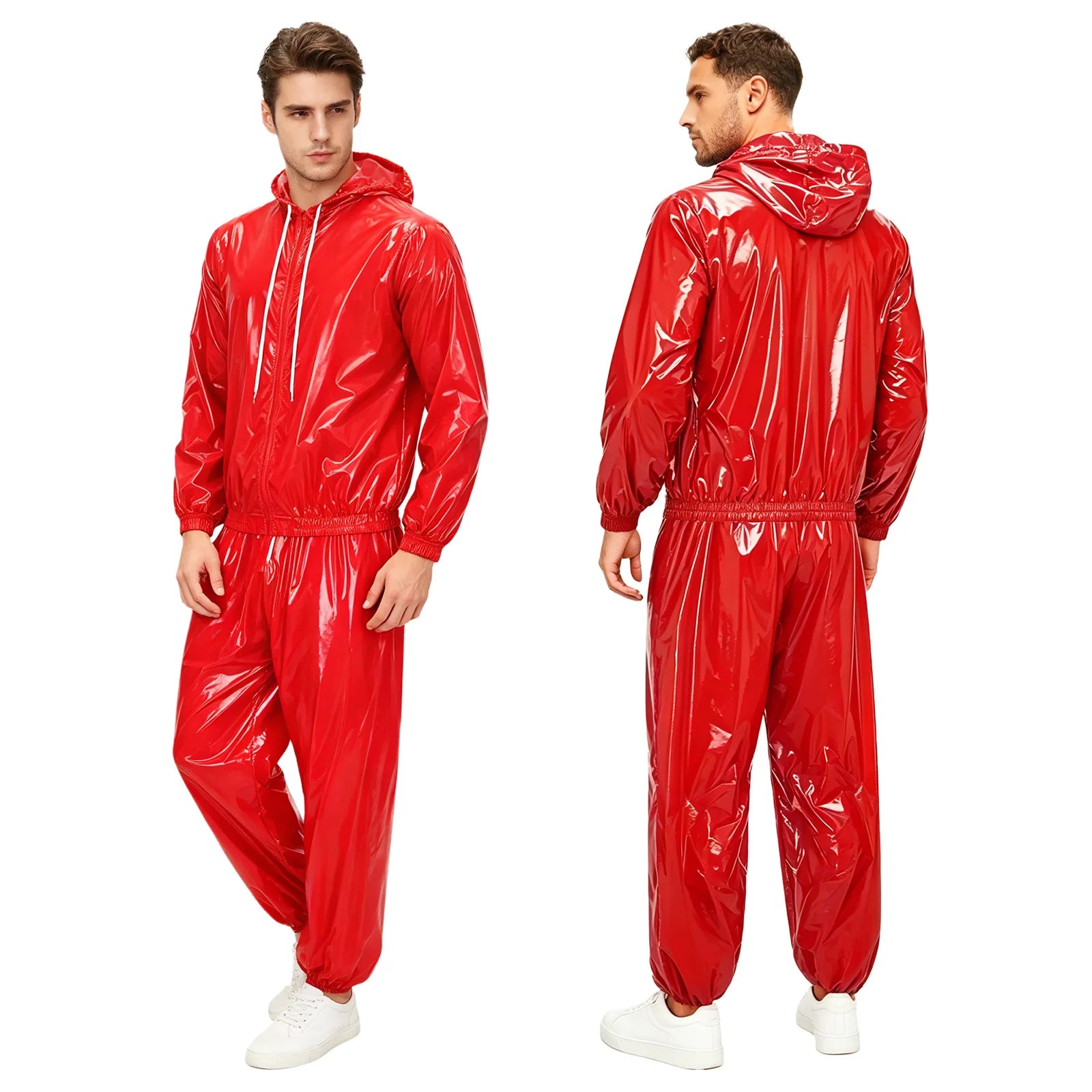 Men Waterproof Outfit Raincoat Windbreaker Jacket Tops with Pants for Hip Hop Dance Sports Cycling Workout Streetwear Clubwear