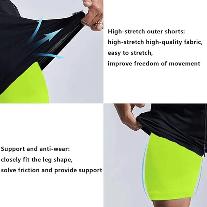 Mens Sport Shorts Sportswear Double-deck Running Shorts 2 In 1 Beach Bottoms Summer Gym Fitness Training Jogging Short Pants Men