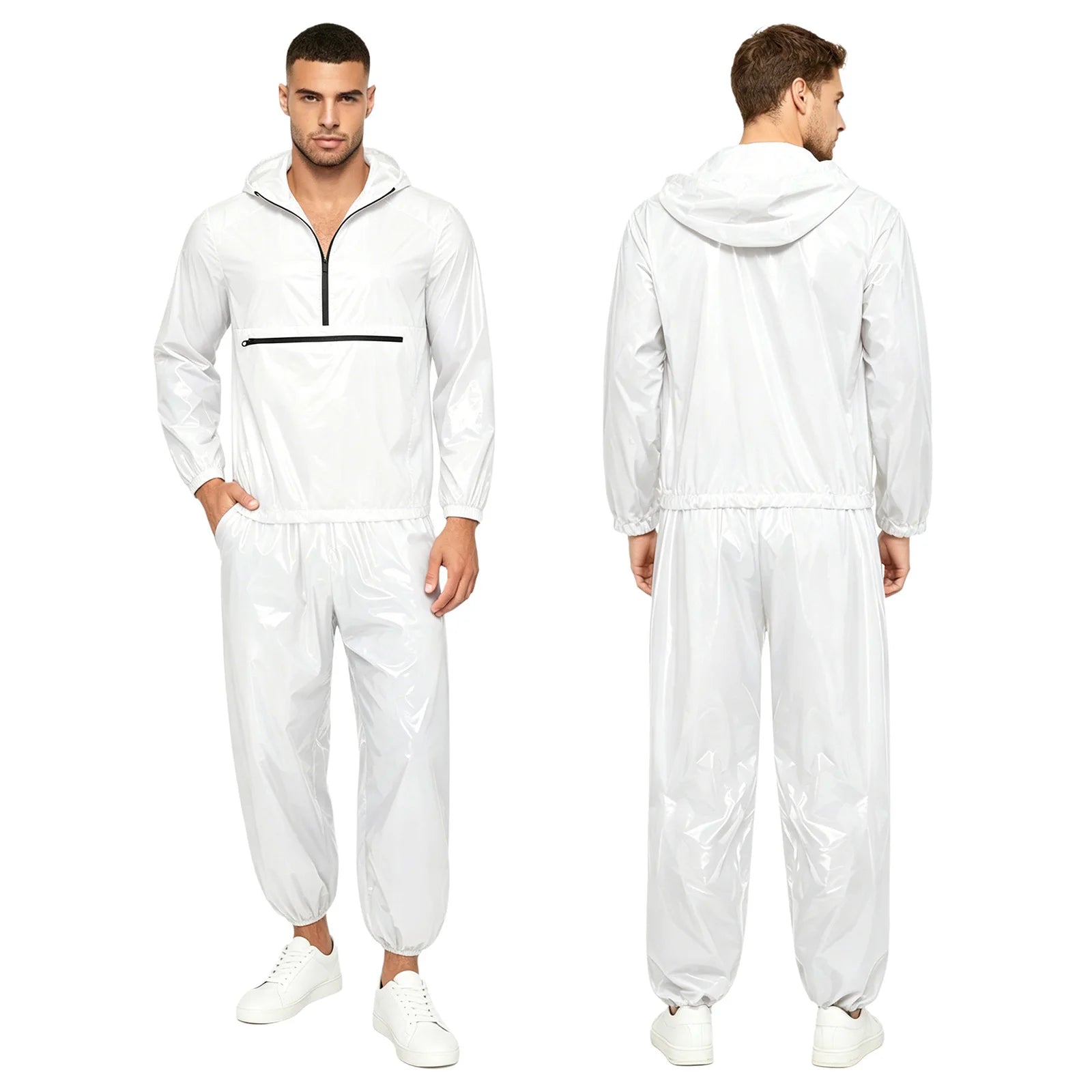 Men Waterproof Outfit Raincoat Windbreaker Jacket Tops with Pants for Hip Hop Dance Sports Cycling Workout Streetwear Clubwear