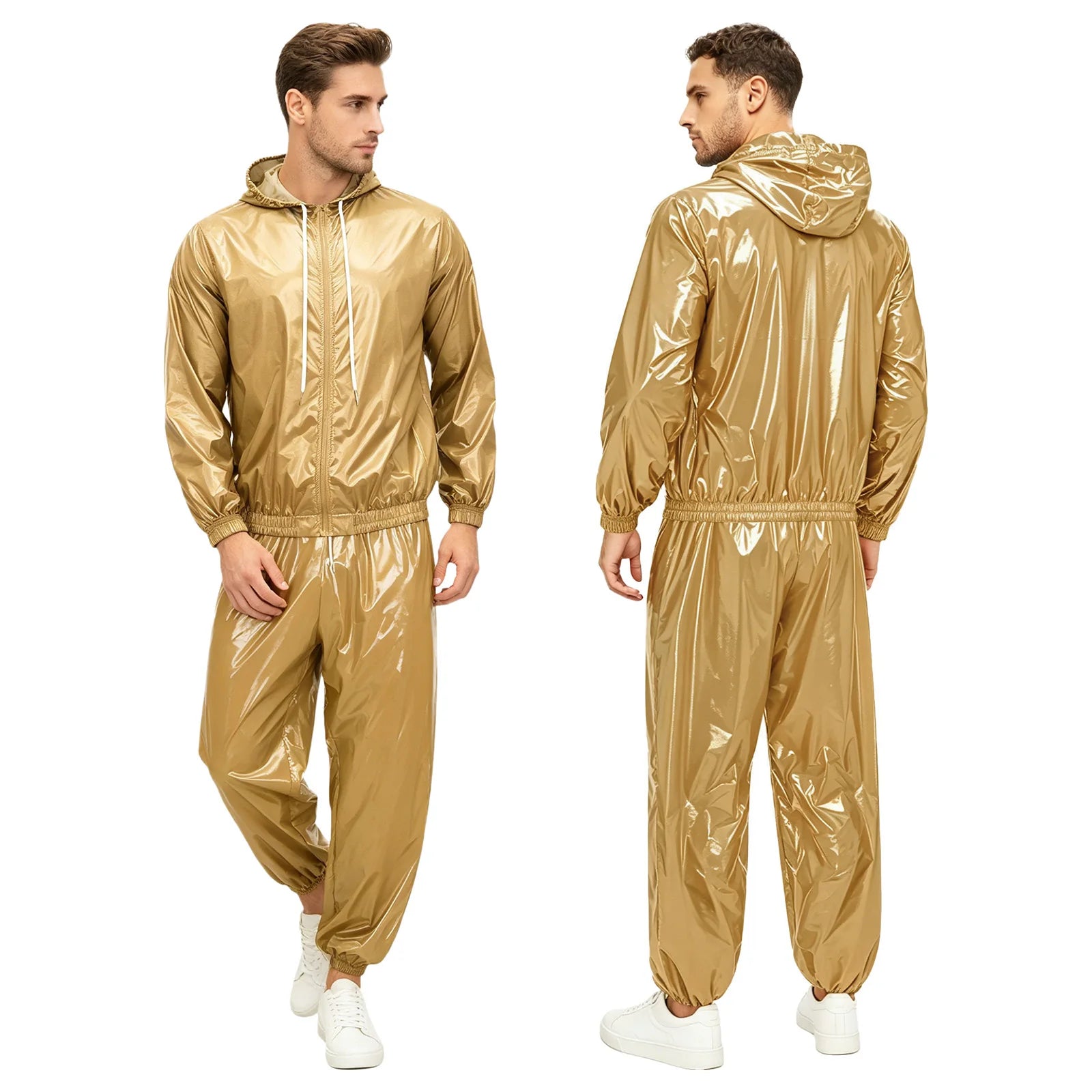 Men Waterproof Outfit Raincoat Windbreaker Jacket Tops with Pants for Hip Hop Dance Sports Cycling Workout Streetwear Clubwear