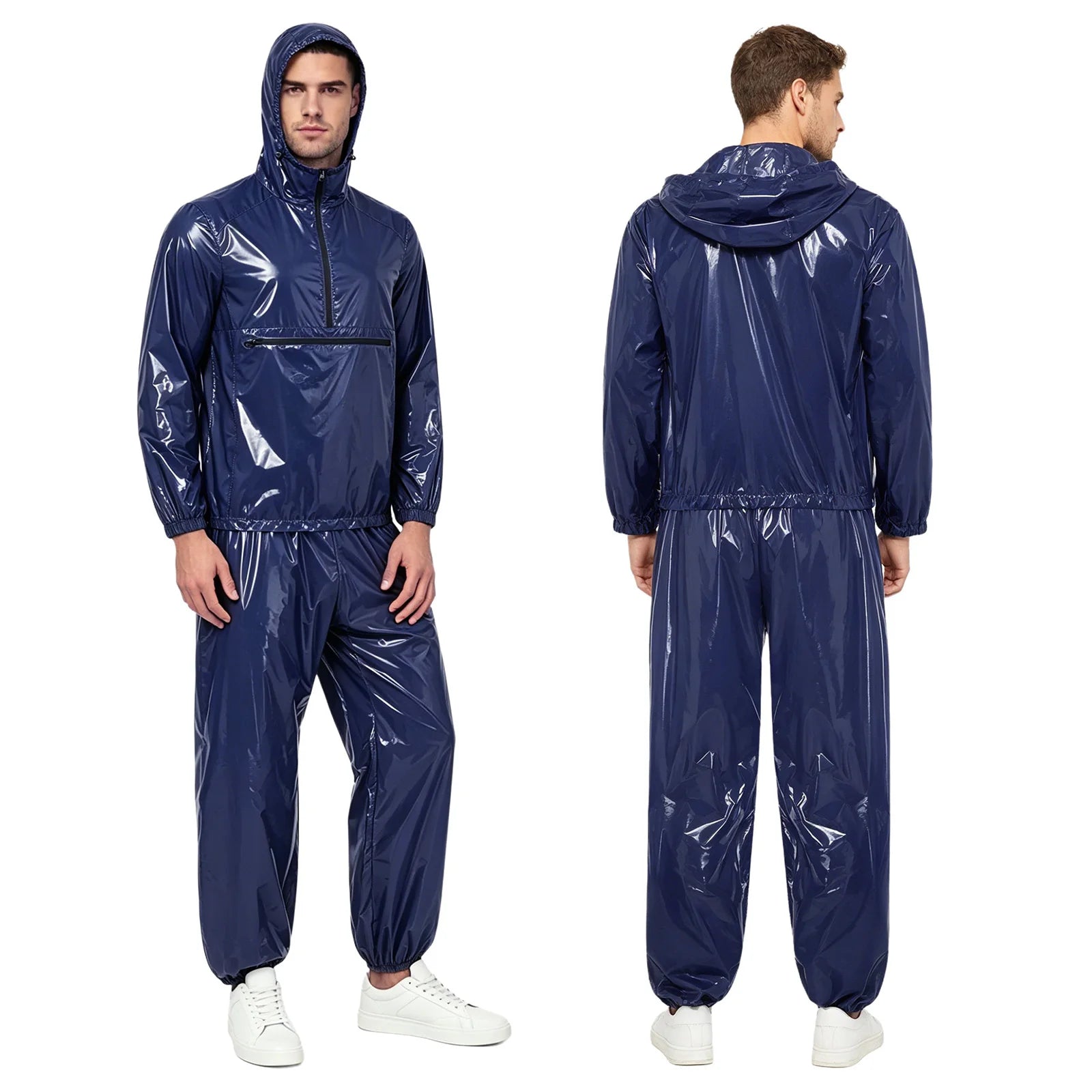 Men Waterproof Outfit Raincoat Windbreaker Jacket Tops with Pants for Hip Hop Dance Sports Cycling Workout Streetwear Clubwear