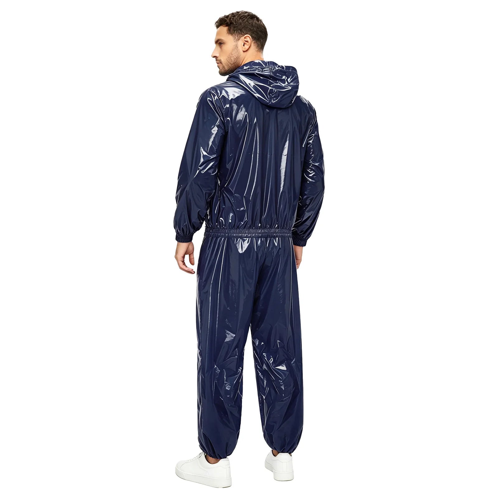Men Waterproof Outfit Raincoat Windbreaker Jacket Tops with Pants for Hip Hop Dance Sports Cycling Workout Streetwear Clubwear