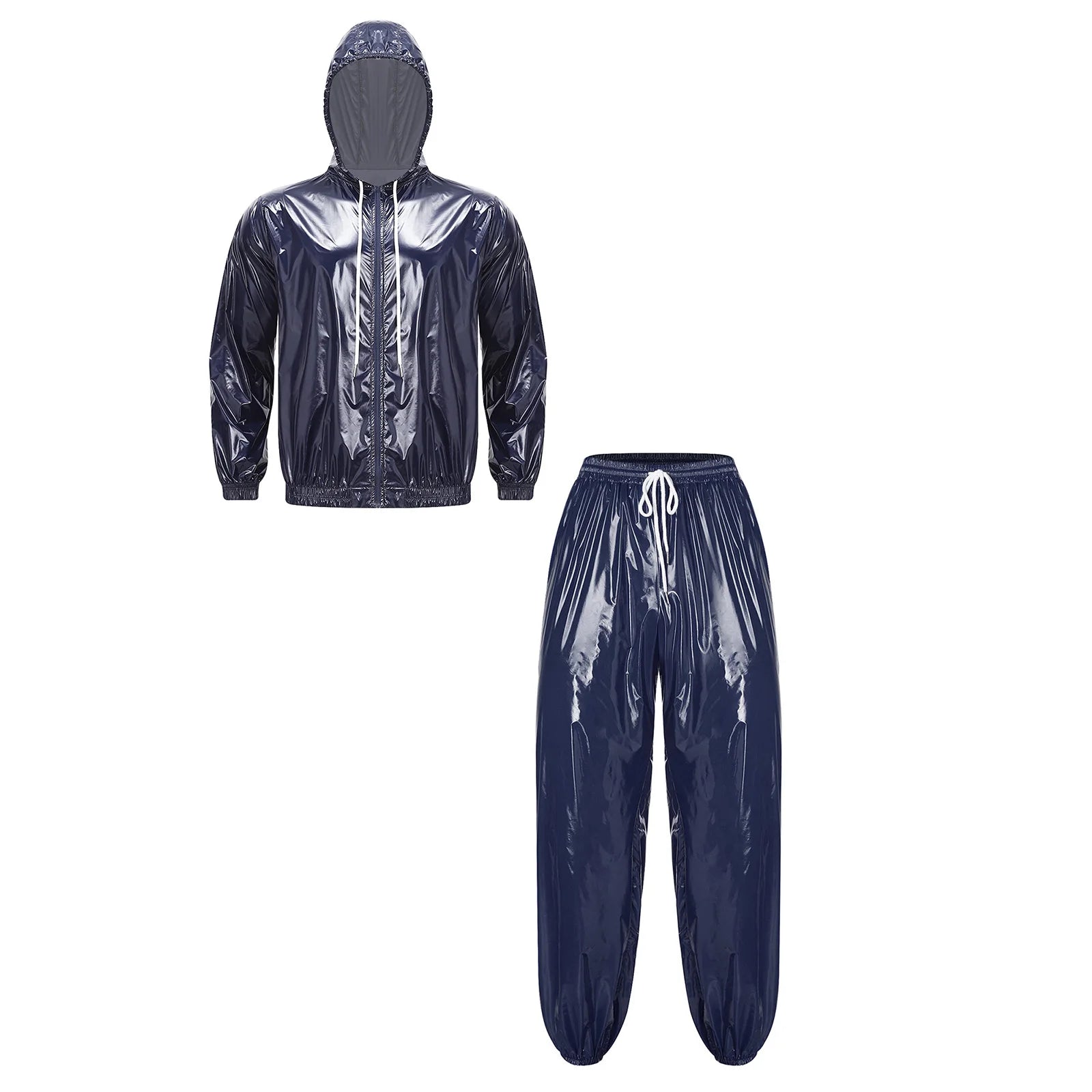 Men Waterproof Outfit Raincoat Windbreaker Jacket Tops with Pants for Hip Hop Dance Sports Cycling Workout Streetwear Clubwear