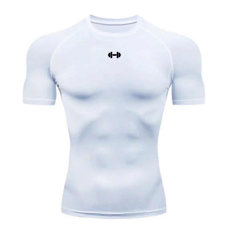 Compression T-shirt men's summer sportswear running T-shirt elastic quick drying sports top T-shirt gym dumbbell exercise shirt